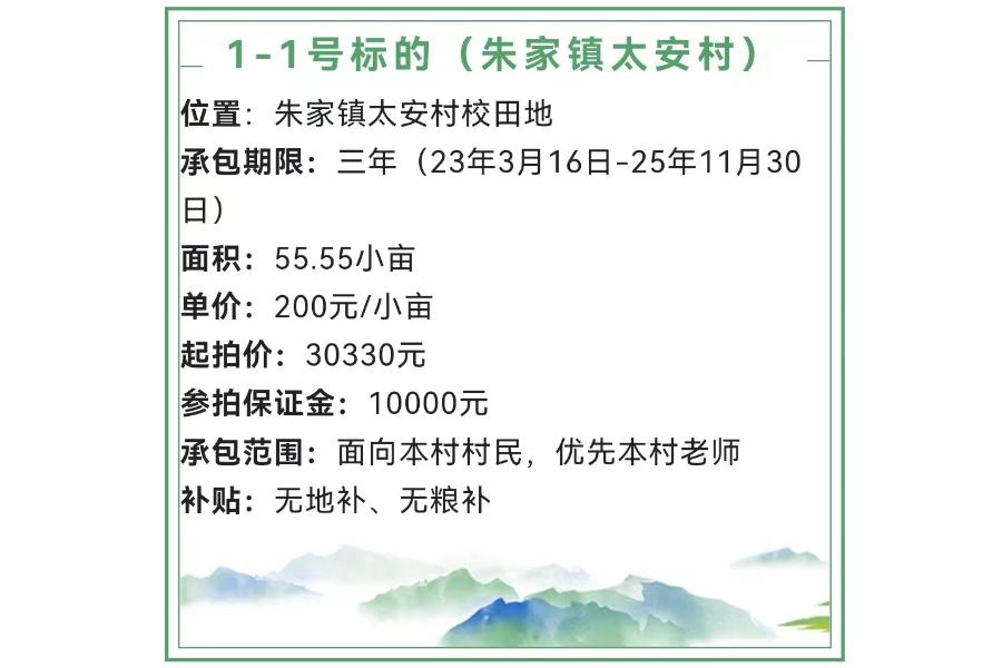1-1、林口县朱家镇太安村校田地三年承包权，面积55.55小亩