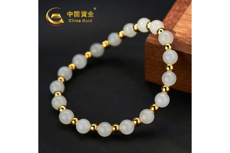 中国黄金 足金光珠和田白玉手串 ZGHJ210191 【新疆西藏不发货】   252