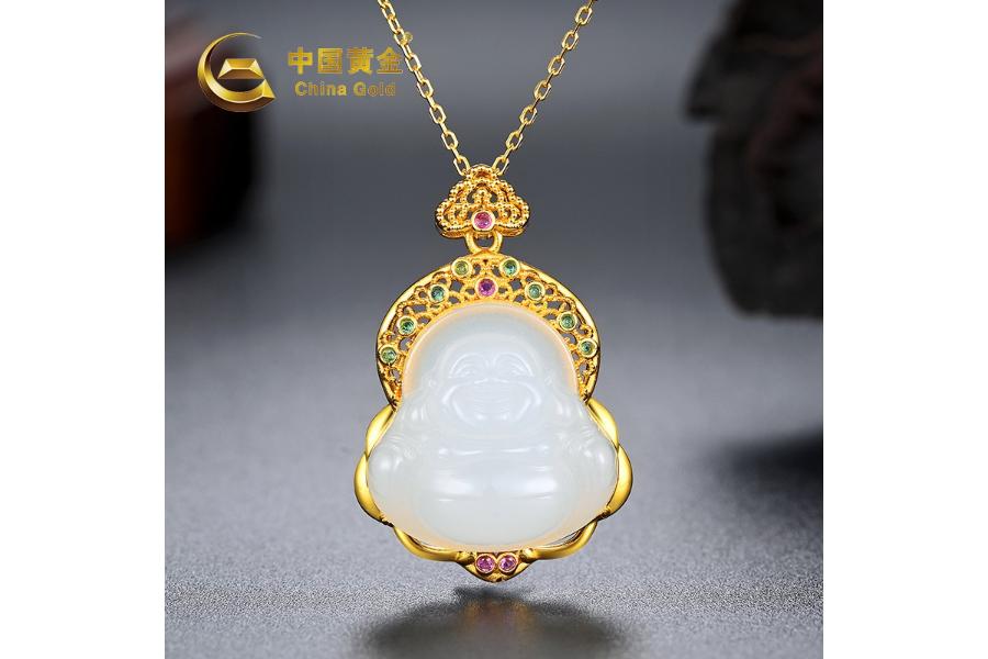中国黄金 18K金镶和田玉锆石弥勒佛吊坠ZGHJ221290 【新疆西藏不发货】 376