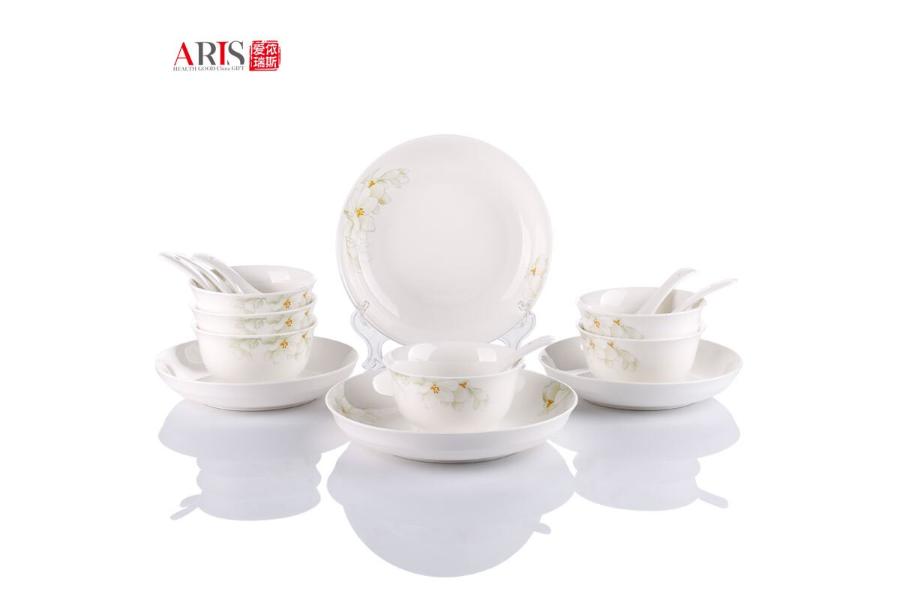 爱依瑞斯ARIS陶瓷餐具礼品套装AS-1616A白玉兰陶瓷碗盘碟勺套装（16件装） (新疆、西藏、青海不发货）245
