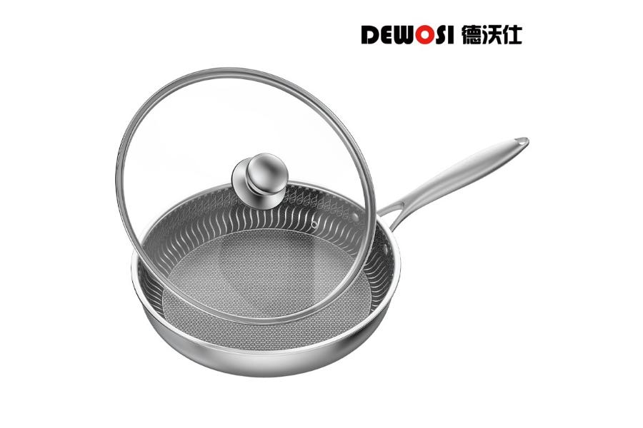 德沃仕 蜂窝晶纹复合钢全面屏316L不锈钢防粘煎锅28cm 炒锅平底锅 zpw2022003035