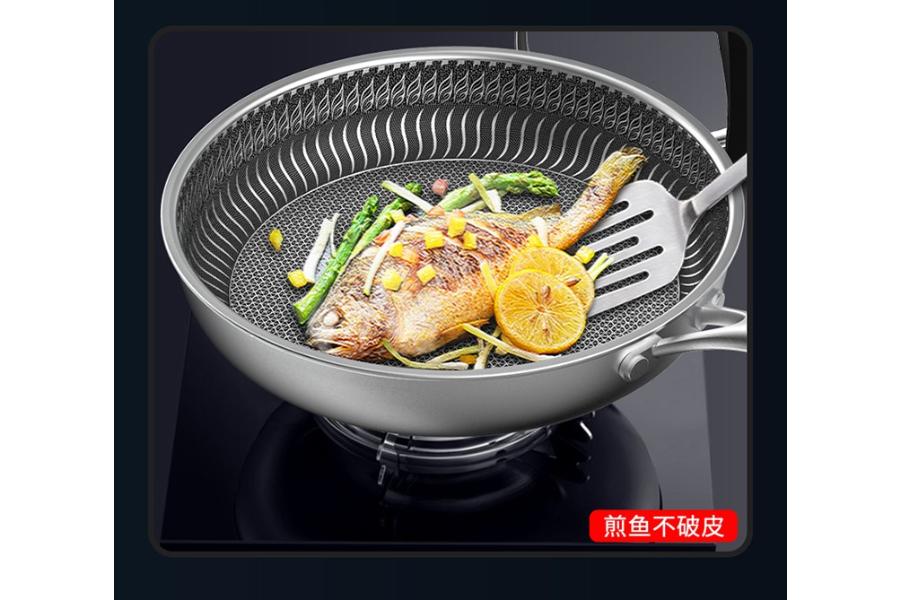 市价799元 德沃仕 蜂窝晶纹复合钢全面屏316L不锈钢防粘煎锅28cm 炒锅平底锅 zpw2022003014