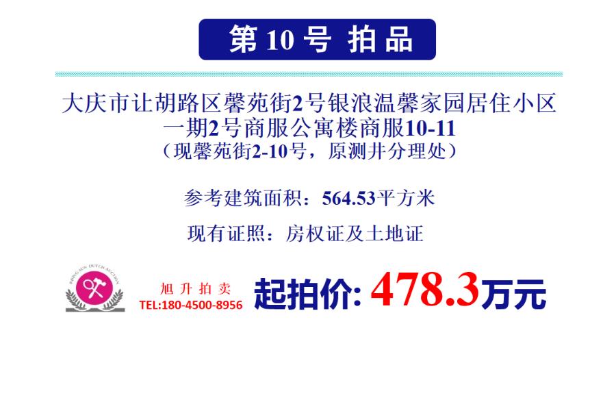 10、大庆市让胡路区馨苑街2号银浪温馨家园居住小区一期2号商服公寓楼商服10-11（现馨苑街2-10号）