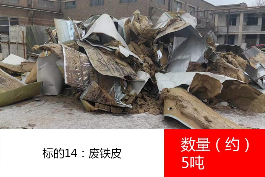 标的14：废铁皮，数量约5吨。优惠幅度起拍价为：100元/吨（参考价为：-1100元/吨）
