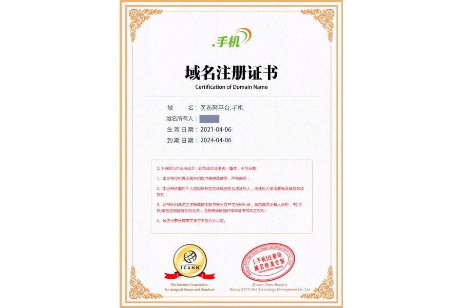 流拍域名：医药网平台.手机