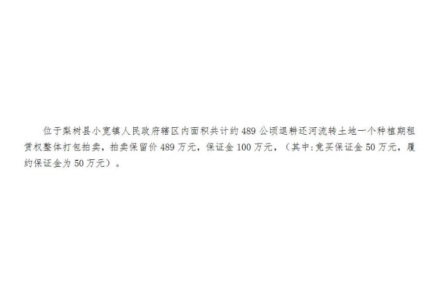 3号标的：位于吉林省梨树县小宽镇人民政府辖区内退耕还河流转约489公顷土地一个种植期租赁权