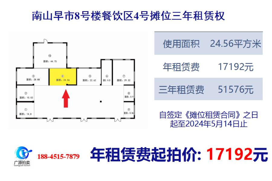 流拍8、南山早市8号楼餐饮区4号摊位租赁权