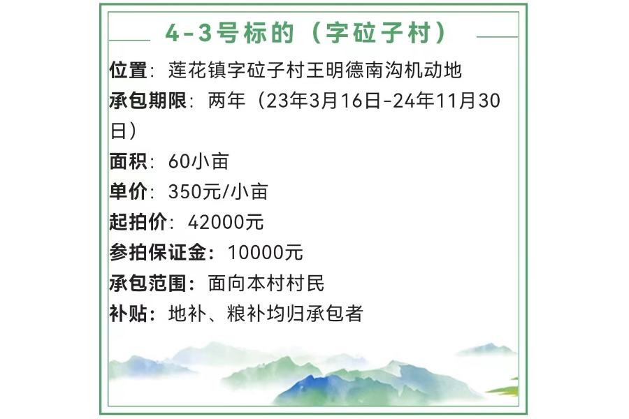 4-3、林口县莲花镇字砬子村王明德南沟机动地两年承包权，面积60小亩