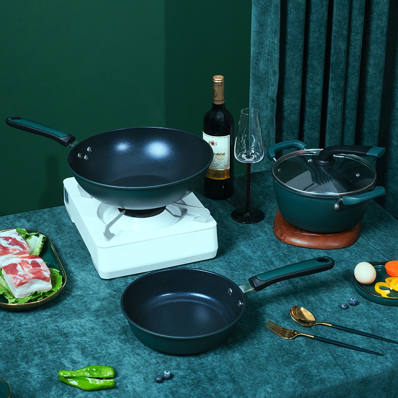 荣事达 Royalstar北欧轻奢三件套炒锅烹饪锅具家用不粘锅套装 30cm+22cm+22cm  (新疆、西藏、青海不发货） 713