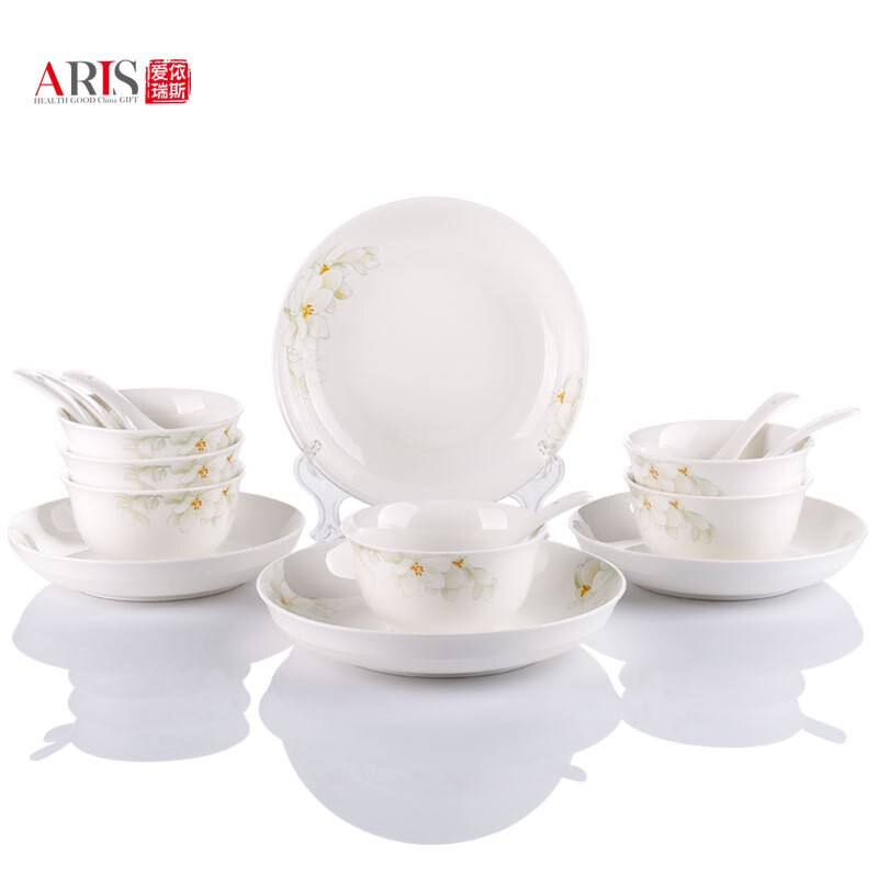 爱依瑞斯ARIS陶瓷餐具礼品套装AS-1616A白玉兰陶瓷碗盘碟勺套装（16件装） (新疆、西藏、青海不发货）418