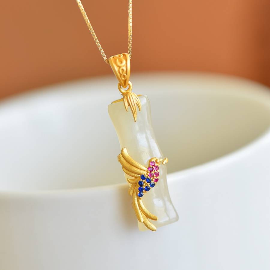 s925银镶和田玉竹节配彩锆吊坠【规格】裸石9*27的来源图片