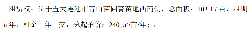 租赁权：位于五大连池市青山苗圃育苗地西南侧，总面积：103.17亩，租期五年，租金一年一交，总起拍价：240元/亩/年的来源图片