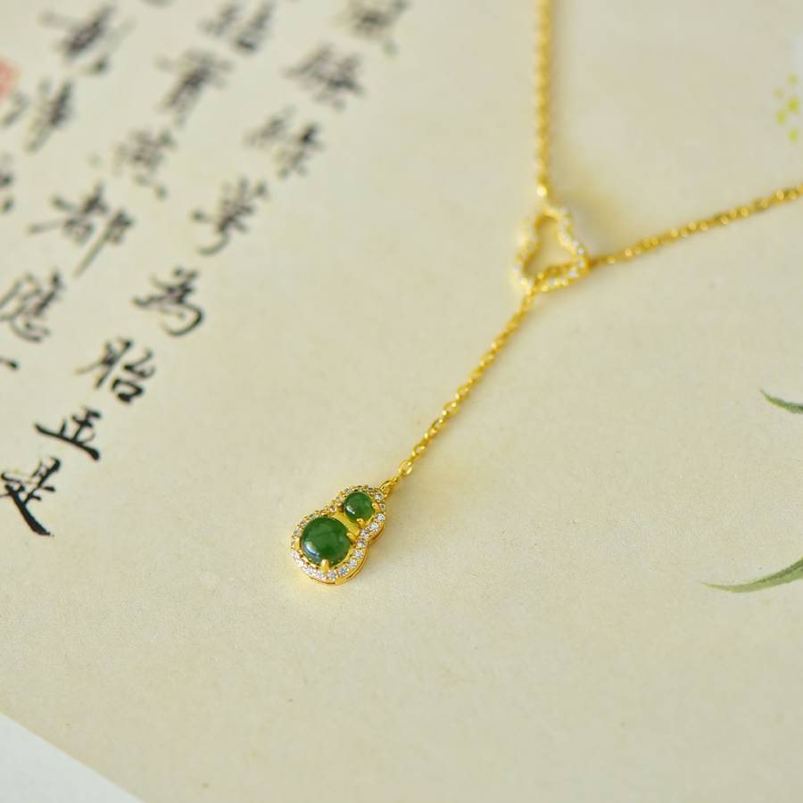 s925银镶和田玉碧玉葫芦自生链吊坠【规格】裸石：5*5的来源图片