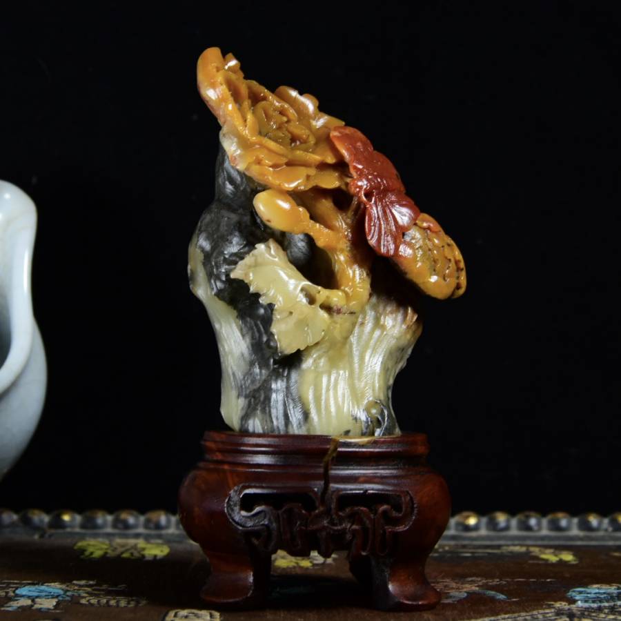 寿山石芙蓉石雕刻【花开富贵】摆件的来源图片