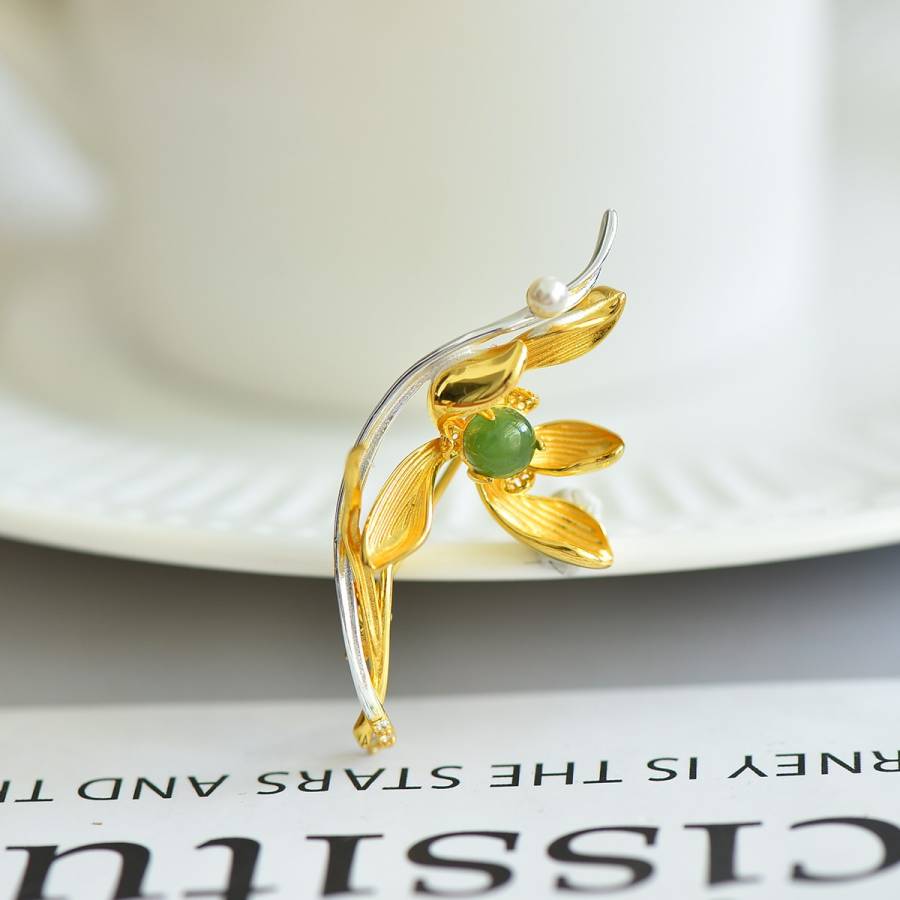 s925银镶和田玉碧玉时尚胸针【规格】裸石：6*6的来源图片