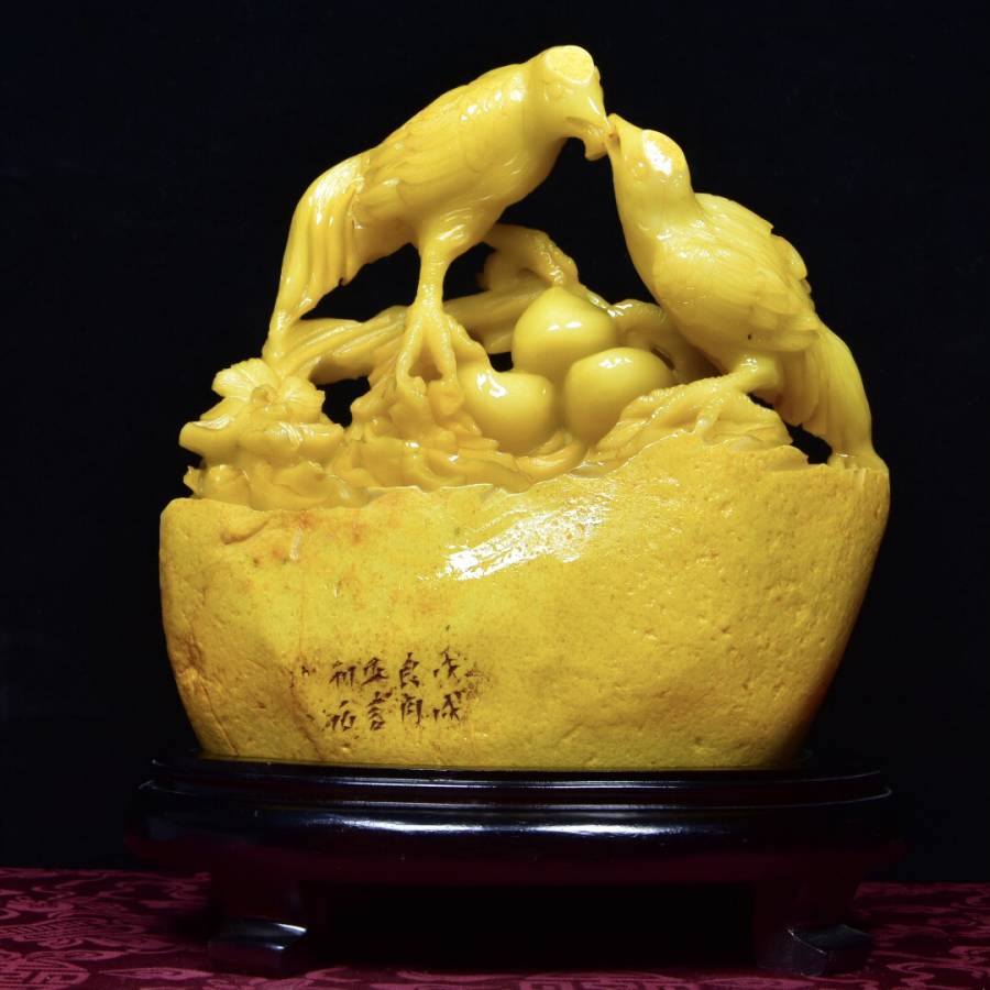 寿山石田黄石雕刻【成双成对】花鸟摆件的来源图片