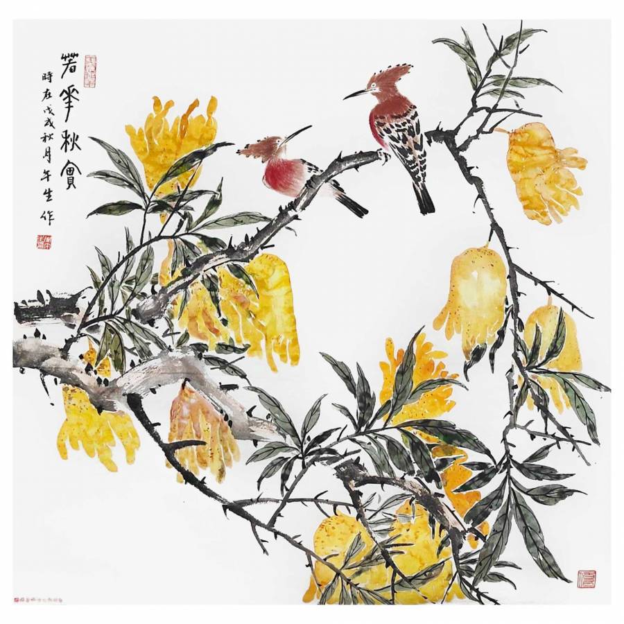 附合影 中美协会员 天津美协理事 周午生【春花秋实】的来源图片