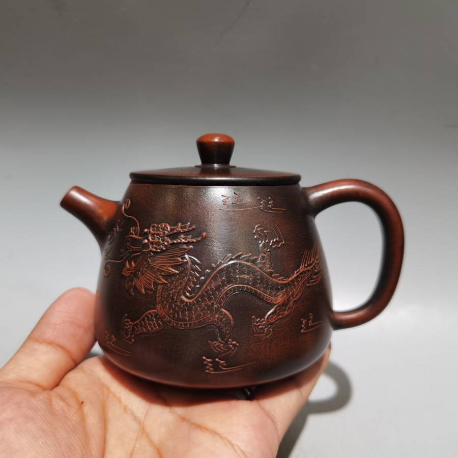【窑变石瓢龙壶】泥料：原矿紫泥 尺寸：13/8cm..容量：280cc的来源图片