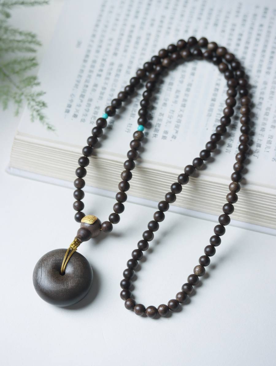 精品圆珠单圈 沉香手串手串 925银镀金五条经文、规格：0.6mm*108粒项链的来源图片