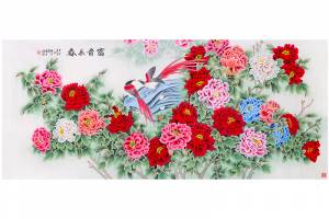 一物三证（鉴定证书）著名海军国礼画家 师百卉【富贵长春】的来源图片