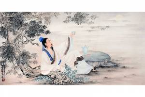 一物三证（合影 授权 鉴定证书） 著名海军国礼画家 师百卉【拟李白诗意】的来源图片