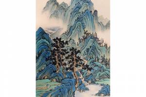 一物三证（合影 授权 鉴定证书） 著名海军国礼画家 师百卉【深山行旅图】的来源图片