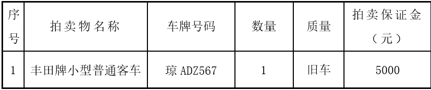 9月26日广州丰田牌小型普通客车机动车拍卖公告