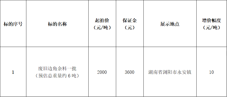 1月16日长沙废旧边角料一批拍卖公告