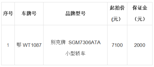 1月16日武汉公务车拍卖公告