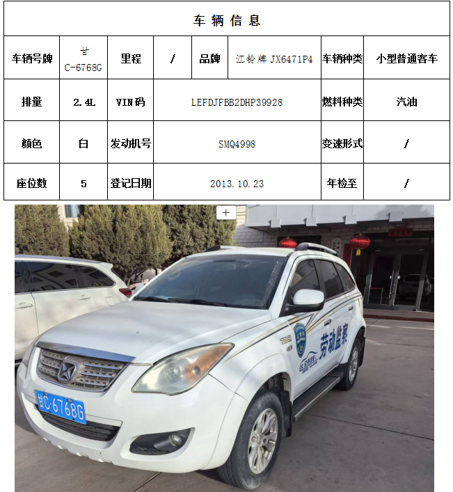 3月24日金昌市北京现代牌、江铃牌等二手车拍卖公告